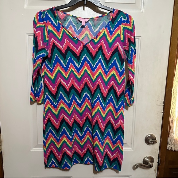 Lilly Pulitzer Womens‎ Gretchen Multicolor Chevron 100% Cotton Dress Sz Medium - Picture 1 of 4